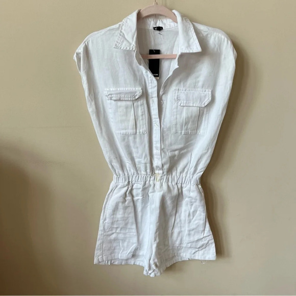 New! MONROW Cotton Twill Pocket Romper White nwt 13287 - Picture 4 of 12
